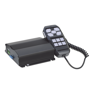 SIGNALPRO - Sirena Vehicular de 100W de Potencia, Con Controlador Unimando Para Control de Tonos, 4 Luces Auxiliares y Microfono