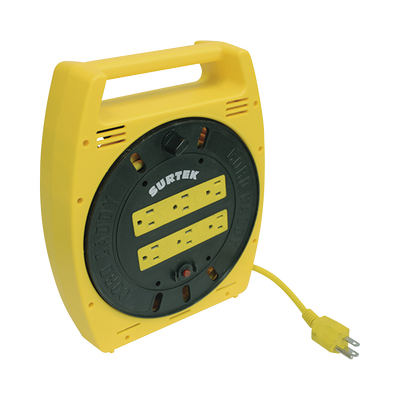 SURTEK - Multicontacto Eléctrico Tipo Carrete con 6 Contactos y 6 metros de Extensión / 127 V CA 10 A Máximo.