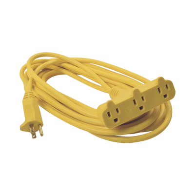 SURTEK - Extensión Eléctrica Tipo Abanico Uso Rudo 8 metros/ 127 V CA - 10 A Máximo / Color Amarilla.