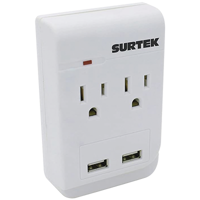 SURTEK - Multicontacto de ABS con 2 contactos aterrizados  y 2 puertos USB.