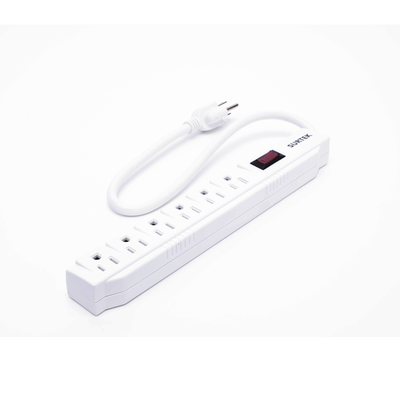 SURTEK - Multicontacto con Supresor de Picos 450 Joules, Voltaje de Entrada: 127 Vca NEMA 5-15P, Con 6 Salidas NEMA 5-15R.