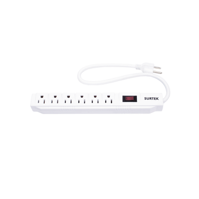 SURTEK - Multicontacto con Supresor de Picos 450 Joules, Voltaje de Entrada: 127 Vca NEMA 5-15P, Con 6 Salidas NEMA 5-15R.