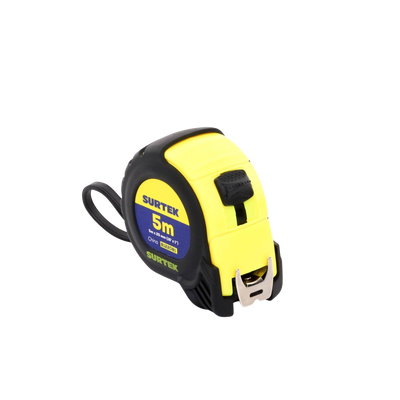 SURTEK - Flexometro anti impacto de 5 metros, cinta ancha con boton de freno.