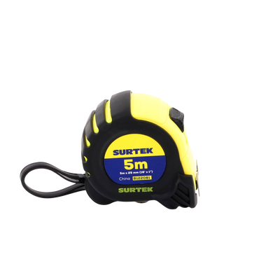 SURTEK - Flexometro anti impacto de 5 metros, cinta ancha con boton de freno.