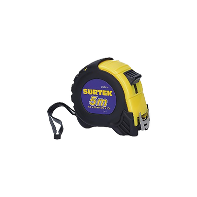 SURTEK - Flexometro anti impacto de 5 metros, cinta ancha con boton de freno.