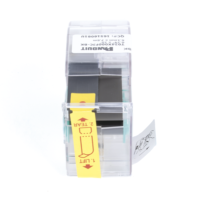 PANDUIT - Casete de Etiquetas de Poliolefina de Cinta Continua, Color Blanco sobre Negro, Uso Interior/Exterior, 6.1 mm de Ancho x 7.6 metros (24.93 pies) de Largo