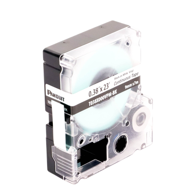 PANDUIT - Casete de Etiquetas de Vinilo de Cinta Continua, Color Negro Sobre Blanco, Uso Interior/Exterior, 9 mm de Ancho x 7.6 Metros de Largo (24.93 Pies)