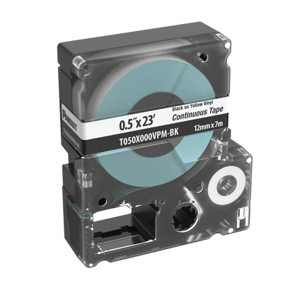 PANDUIT - Casete de Etiquetas de Vinilo de Cinta Continua, Color Negro Sobre Blanco, Uso Interior/Exterior, 12 (0.5 Pulgadas) mm de Ancho x 7 Metros (22.97 Pies) de Largo