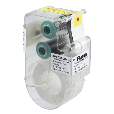PANDUIT - Casete de Etiquetas de Poliéster de Cinta Continua, Color Negro sobre Transparente, Uso Interior/Exterior Resistente a Rayos UV, 12.7 mm de Ancho x 7.6 metros de Largo