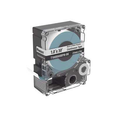 PANDUIT - Casete de Etiquetas de Poliéster de Cinta Continua, Color Negro Sobre Blanco, Uso Interior/Exterior, 24 mm (0.94 Pulgadas) de Ancho x 9.1 Metros (29.86 Pies) de Largo