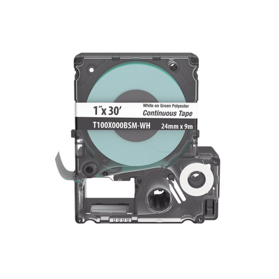 PANDUIT - Casete de Etiquetas de Poliéster de Cinta Continua, Color Blanco Sobre Verde, Uso Interior/Exterior, 24 mm (0.94 Pulgadas) de Ancho x 9.1 Metros (29.86 Pies) de Largo