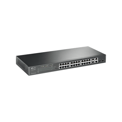 TP-LINK - Smart Switch PoE+ administrable Capa 2, 24 puertos 10/100 Mbps, 4 puertos 10/100/1000 Mbps + 2 puertos SFP combo, 192 W