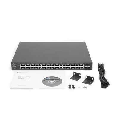 TP-LINK - Smart Switch JetStream PoE+ administrable Capa 2, 48 puertos 10/100/1000 Mbps + 4 puertos SFP 384 W