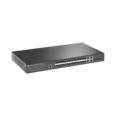 TP-LINK - Switch JetStream Gigabit administrable capa 2, 24 puertos SFP, 4 puertos SFP+ y 4 puertos RJ45 Gigabit en combo