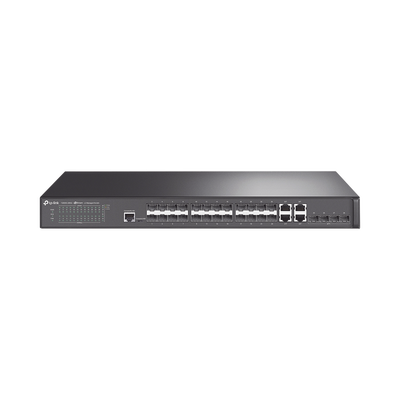 TP-LINK - Switch JetStream Gigabit administrable capa 2, 24 puertos SFP, 4 puertos SFP+ y 4 puertos RJ45 Gigabit en combo