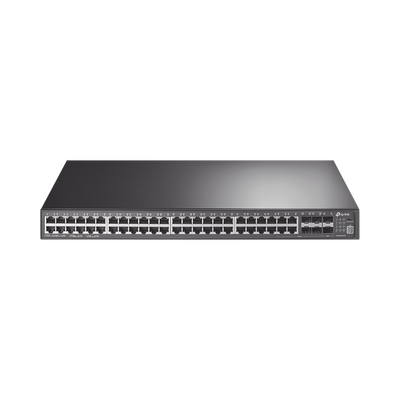 TP-LINK - Switch Core JetStream administrable capa 3, 48 puertos RJ45 Gigabit, 4 puertos SFP, hasta 4 ranuras SFP+, apilamiento de hasta 8