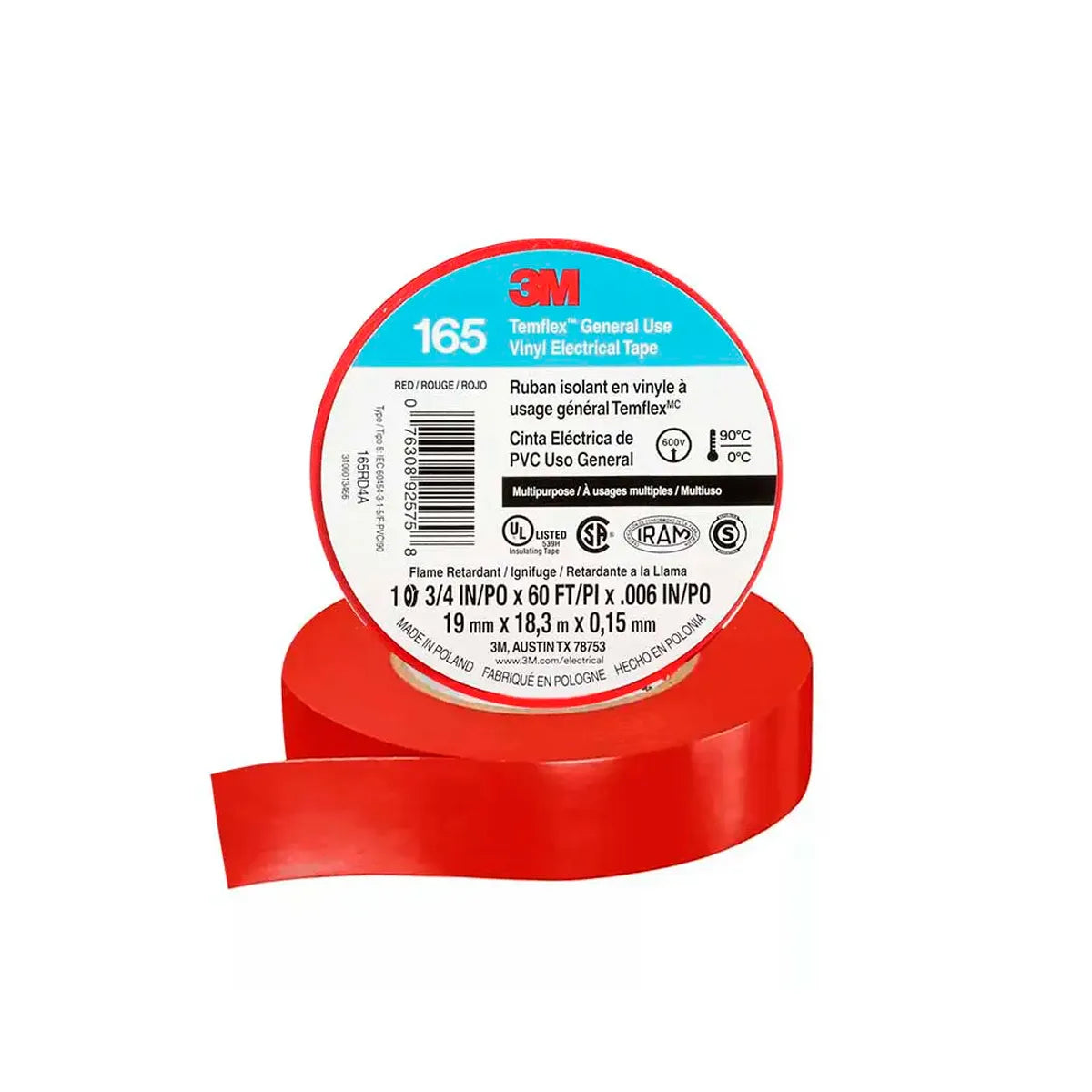 Cinta Aislante 19X18 Vinil Rojo Temflex 165