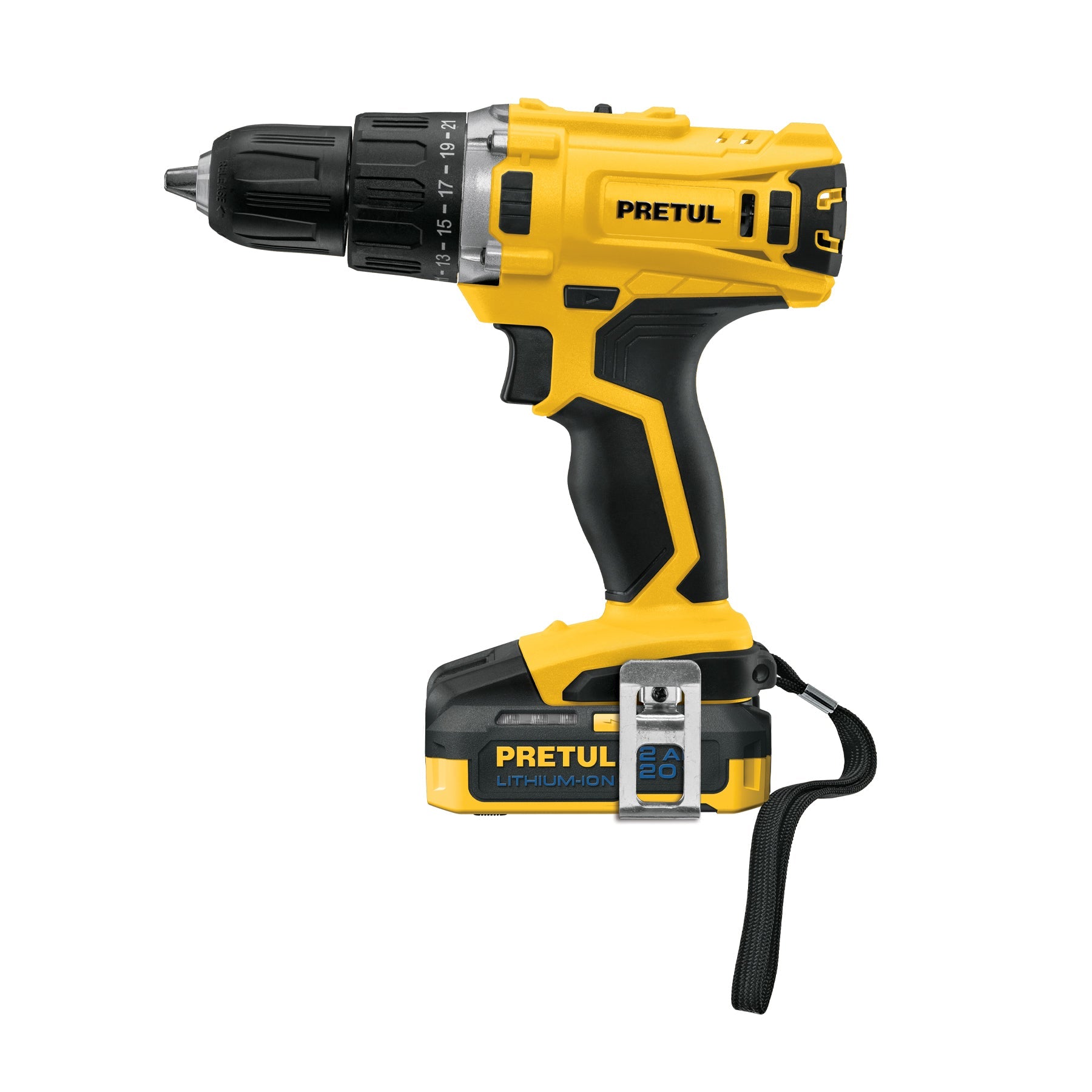 Taladro 1/2', 20V, 1 bateria 2Ah, PRETUL