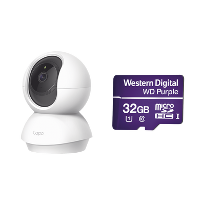 TP-LINK - Kit de Cámara IP Wi-Fi / Incluye 1 Pieza Modelo TAPOC200 / 2 Megapixel / Audio Doble Vía /  Utiliza La App Tapo / 1 Memoria Micro SD Modelo  Mod WD32MSD