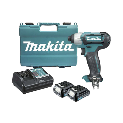 MAKITA - Atornillador de Impacto, entrada hexagonal de ¼”.  2 baterías de 12v de 1.5 amperes y cargador.