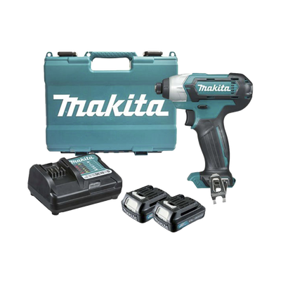 MAKITA - Atornillador de Impacto, entrada hexagonal de ¼”.  2 baterías de 12v de 1.5 amperes y cargador.