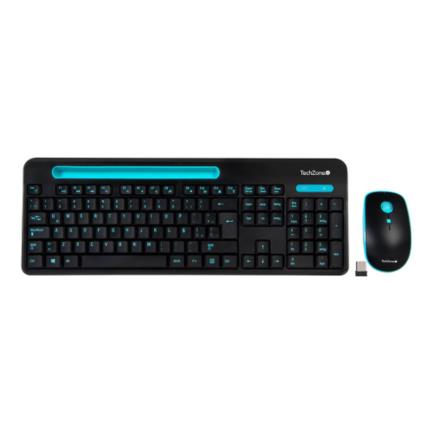 TECHZONE - Kit Teclado y Mouse TechZone Inalámbrico 105 Teclas+Espacio Tablet/Smartphone 1600dpi 3 Botones Win/Mac Color Negro-Azul