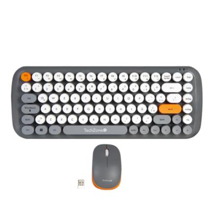 TECHZONE - Kit Teclado y Mouse TechZone Inalámbrico Ergonómico Retro Plug-Play 85 Teclas Win/Mac Mouse Óptico USB 3 Botones 1200dpi