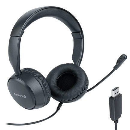 TECHZONE - Diadema TechZone Estereo Alambrica Color Negro Cable Usb Viene con Microfono Integrado