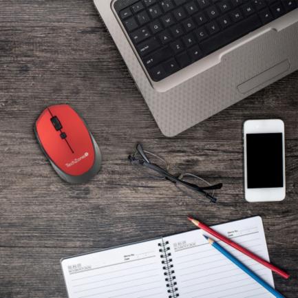 TECHZONE - Mouse Inalambrico TechZone Optico 800 a 1600dpi Ajustable 3 Botones Ambidiestro Win/MAC Color Rojo