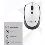 TECHZONE - Mouse Inalambrico TechZone Optico 800 a 1600 DPI Ajustable 4 Botones Ambidiestro Win/MAC Color Plata