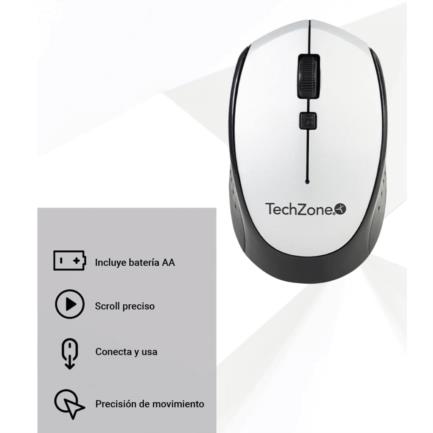 TECHZONE - Mouse Inalambrico TechZone Optico 800 a 1600 DPI Ajustable 4 Botones Ambidiestro Win/MAC Color Plata
