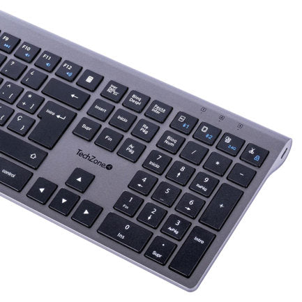 TECHZONE - Teclado TechZone Hefestos Recargable Multipunto Bluetooth 10m de Alcance Color Plata