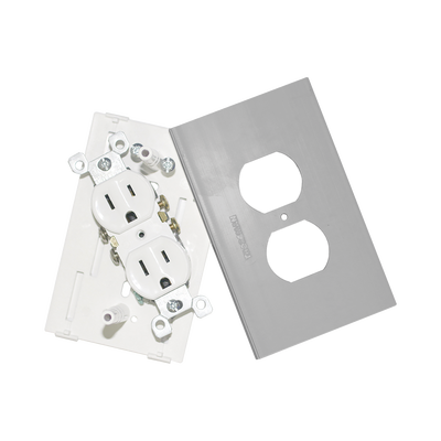 THORSMAN - Contacto eléctrico doble, soporte y tapa color aluminio, para canaleta TEK100-A y mini columna THMICG
