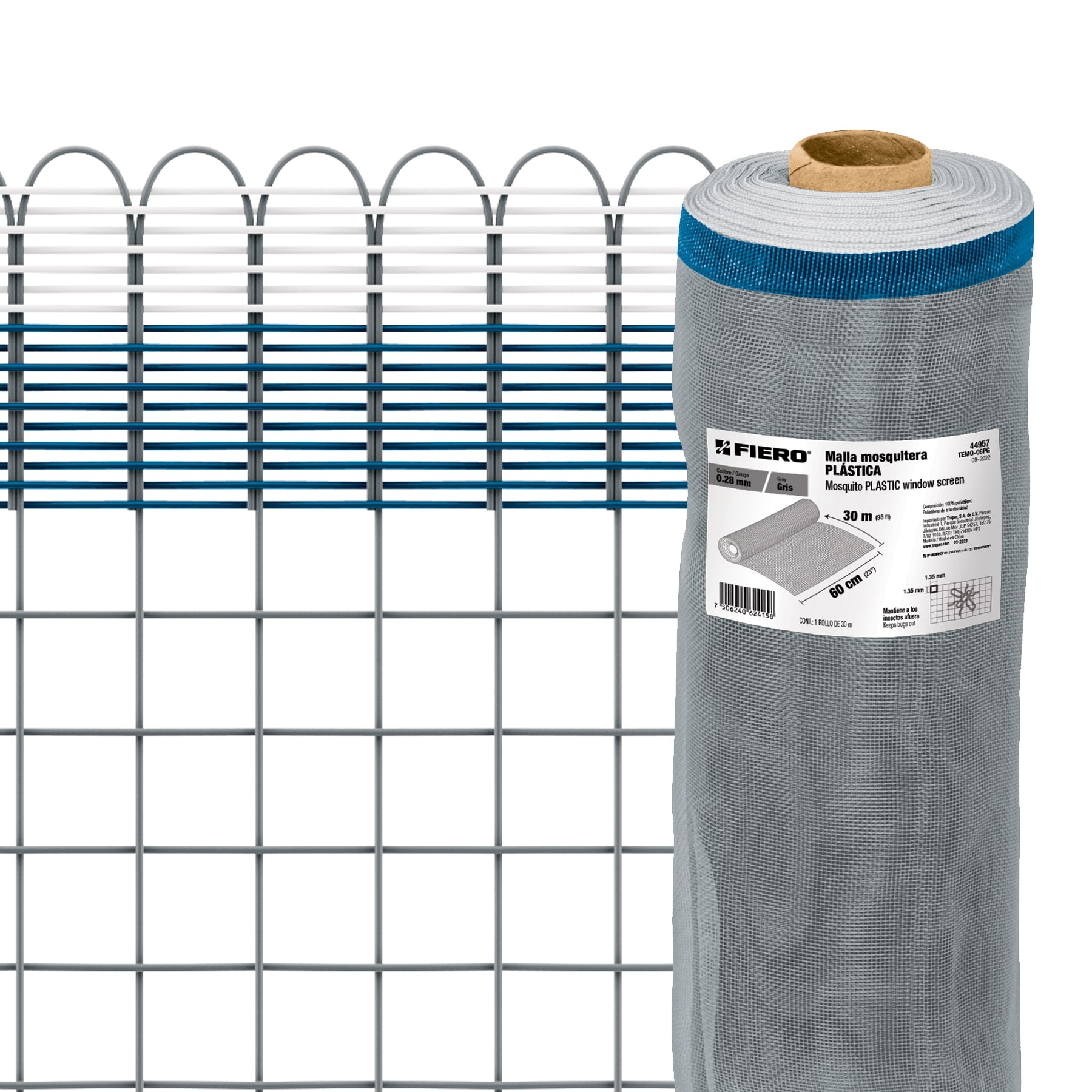 Rollo de 30 m x 0.6 m de malla mosquitera plastica gris