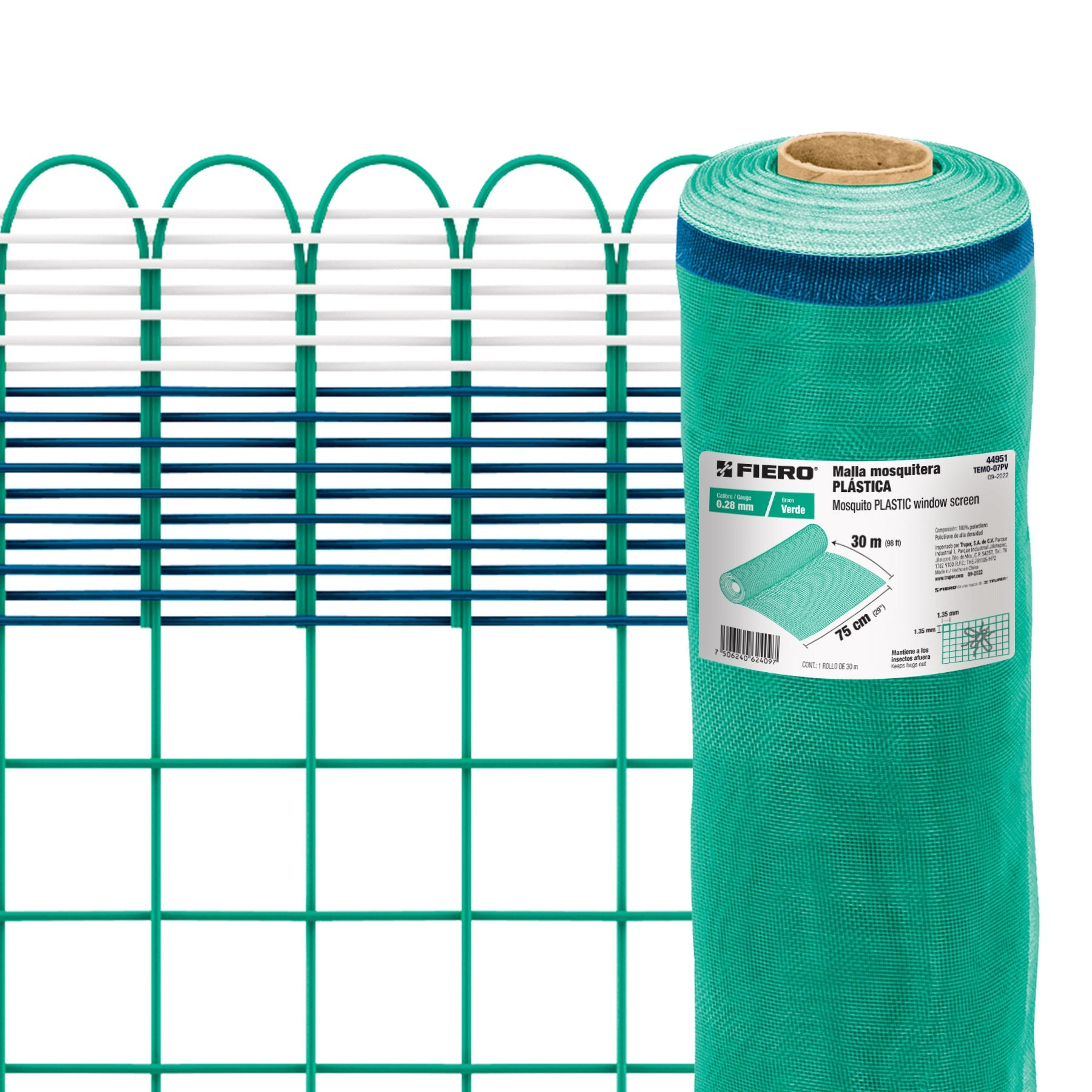 Rollo de 30 m x 0.75 m de malla mosquitera plastica verde