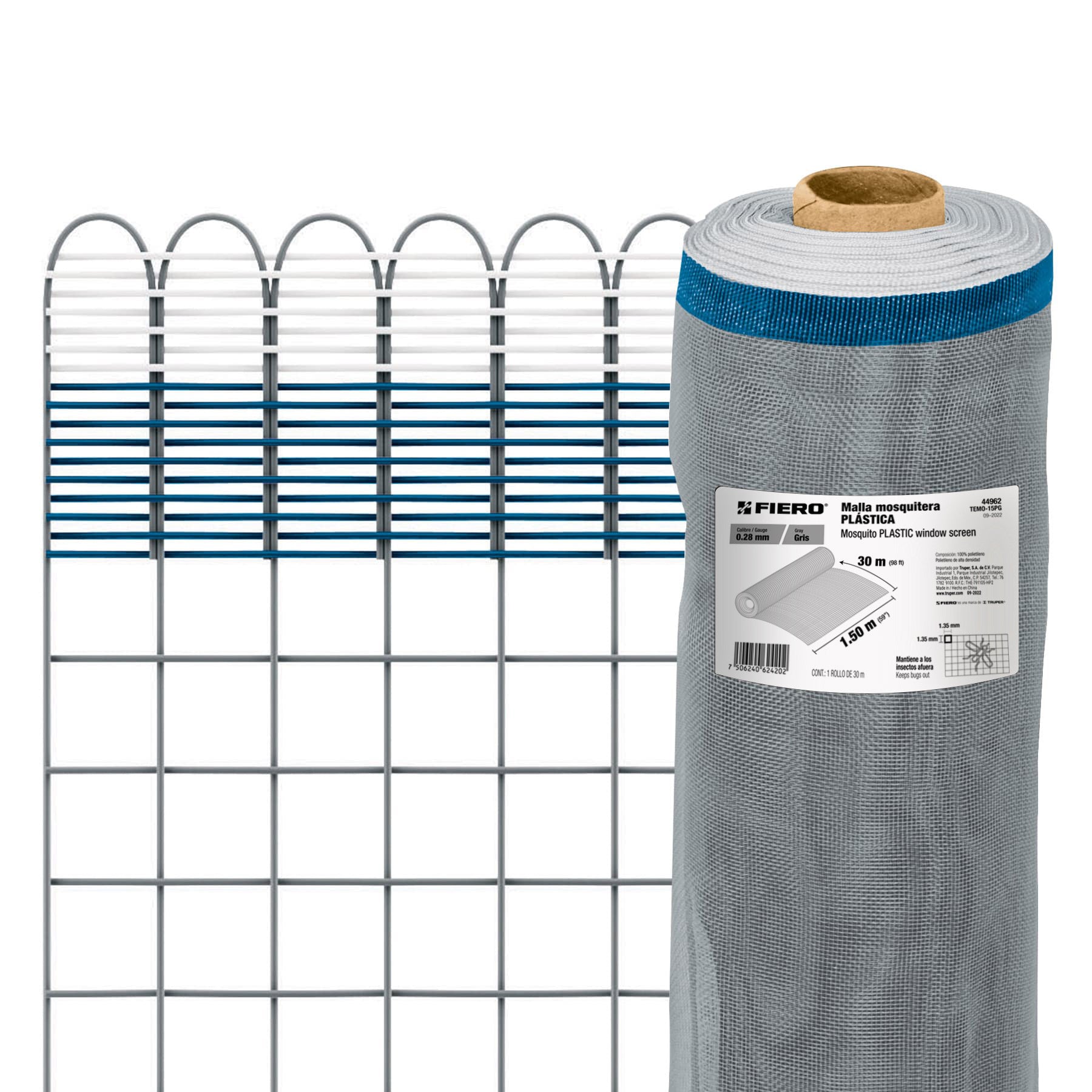 Rollo de 30 m x 1.5 m de malla mosquitera plastica gris