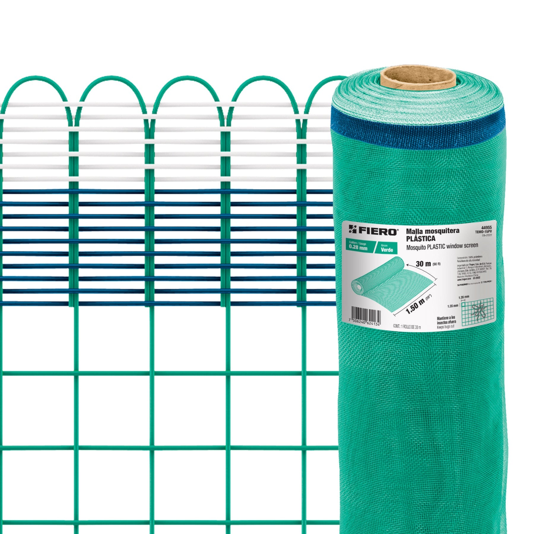 Rollo de 30 m x 1.5 m de malla mosquitera plastica verde