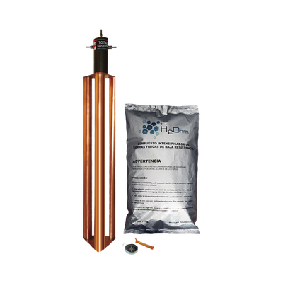 TOTAL GROUND - Kit de Puesta a Tierra de 100 Amperes con Electrodo, Filtro y Compuesto H2Ohm.
