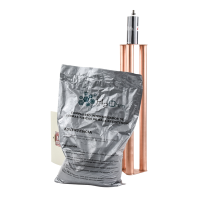 TOTAL GROUND - Kit de puesta a tierra de 100 Amperes con Electrodo, Filtro, Acoplador y Compuesto H2Ohm.