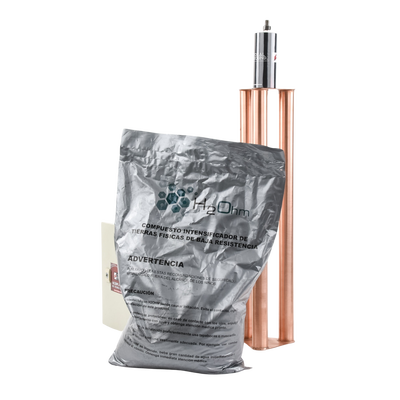 TOTAL GROUND - Kit de puesta a tierra de 100 Amperes con Electrodo, Filtro, Acoplador y Compuesto H2Ohm.