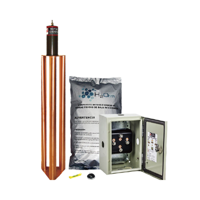 TOTAL GROUND - Kit de puesta a tierra de 100 Amperes con Electrodo, Filtro, Acoplador y Compuesto H2Ohm.