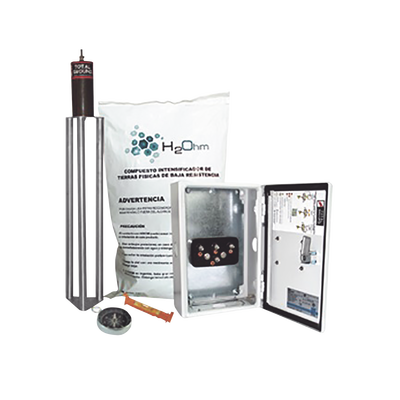 TOTAL GROUND - Kit Antivandalico de puesta a tierra de 45 A con Electrodo, Filtro, Acoplador y Compuesto H2Ohm.
