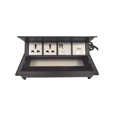 THORSMAN - Caja Horizontal Tipo Hub para Escritorio Color Negro, con 1 Puerto HDMI Hembra-Hembra, 1 Puerto RJ45 Cat6, 2 Puertos USB (Solo Carga), y 2 Contactos Eléctricos Universales
