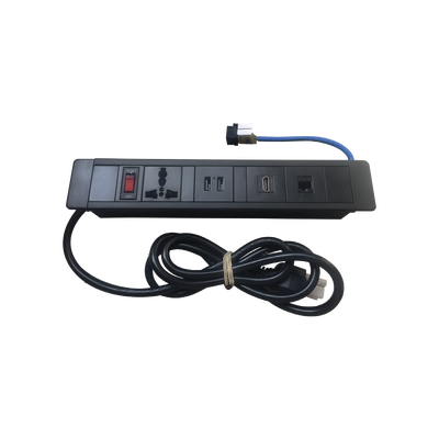 THORSMAN - Hub para escritorio color negro,  con 1 Puerto HDMI Hembra-Hembra, 1 Conector RJ45 Cat6, 2 Puertos USB 5V DC /2 A, y 1 Contacto eléctrico universal  (11100-00001)