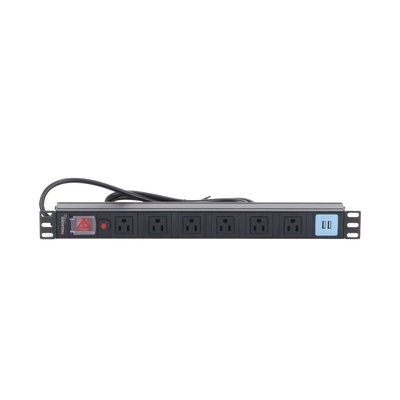 THORSMAN - Tomacorriente Horizontal (PDU) de 6 contactos (NEMA 5-15R) + 2 USB para instalación en Rack de 19", 1UR, 125 Vca/ 15 A (THE0040091001001)