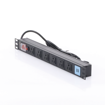 THORSMAN - Tomacorriente Horizontal (PDU) de 6 contactos (NEMA 5-15R) + 2 USB para instalación en Rack de 19", 1UR, 125 Vca/ 15 A (THE0040091001001)