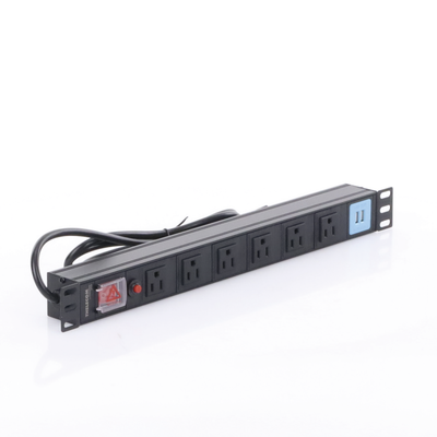 THORSMAN - Tomacorriente Horizontal (PDU) de 6 contactos (NEMA 5-15R) + 2 USB para instalación en Rack de 19", 1UR, 125 Vca/ 15 A (THE0040091001001)