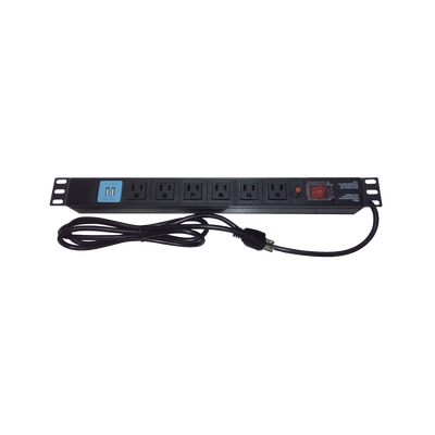 THORSMAN - Tomacorriente Horizontal (PDU) de 6 contactos (NEMA 5-15R) + 2 USB para instalación en Rack de 19", 1UR, 125 Vca/ 15 A (THE0040091001001)