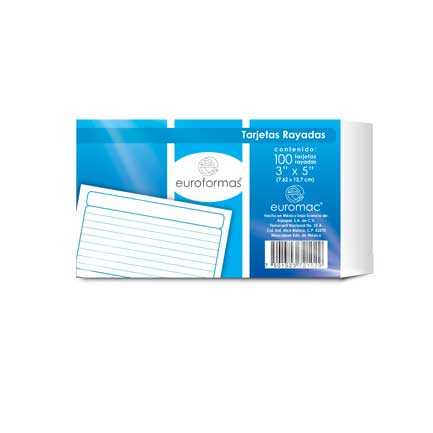 EUROFORMAS - TARJETA EUROFORMAS BIBLIOGRAFICA RAYADA 3X5 C/100
