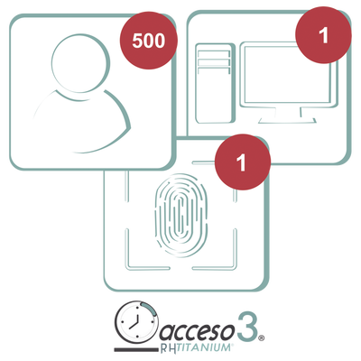 ACCESSPRO - [BAJO PEDIDO] Licencia de 3 años para software Acceso3 TITANIUM  / 500 Empleados / 1 reloj / 1 PC / Compatible con SISTEMAS DE NOMINA